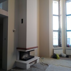 Монтаж камина. Топка с трёх-сторонним стеклом