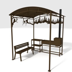 Мангальная беседка с мангалом, столиком и лавкой